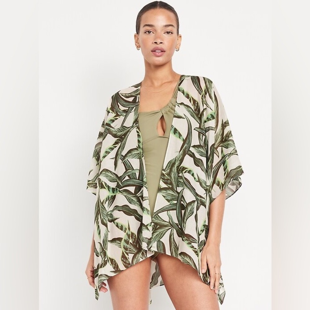 Leaf Print Kimono Cover-Up - Picture 5 of 5